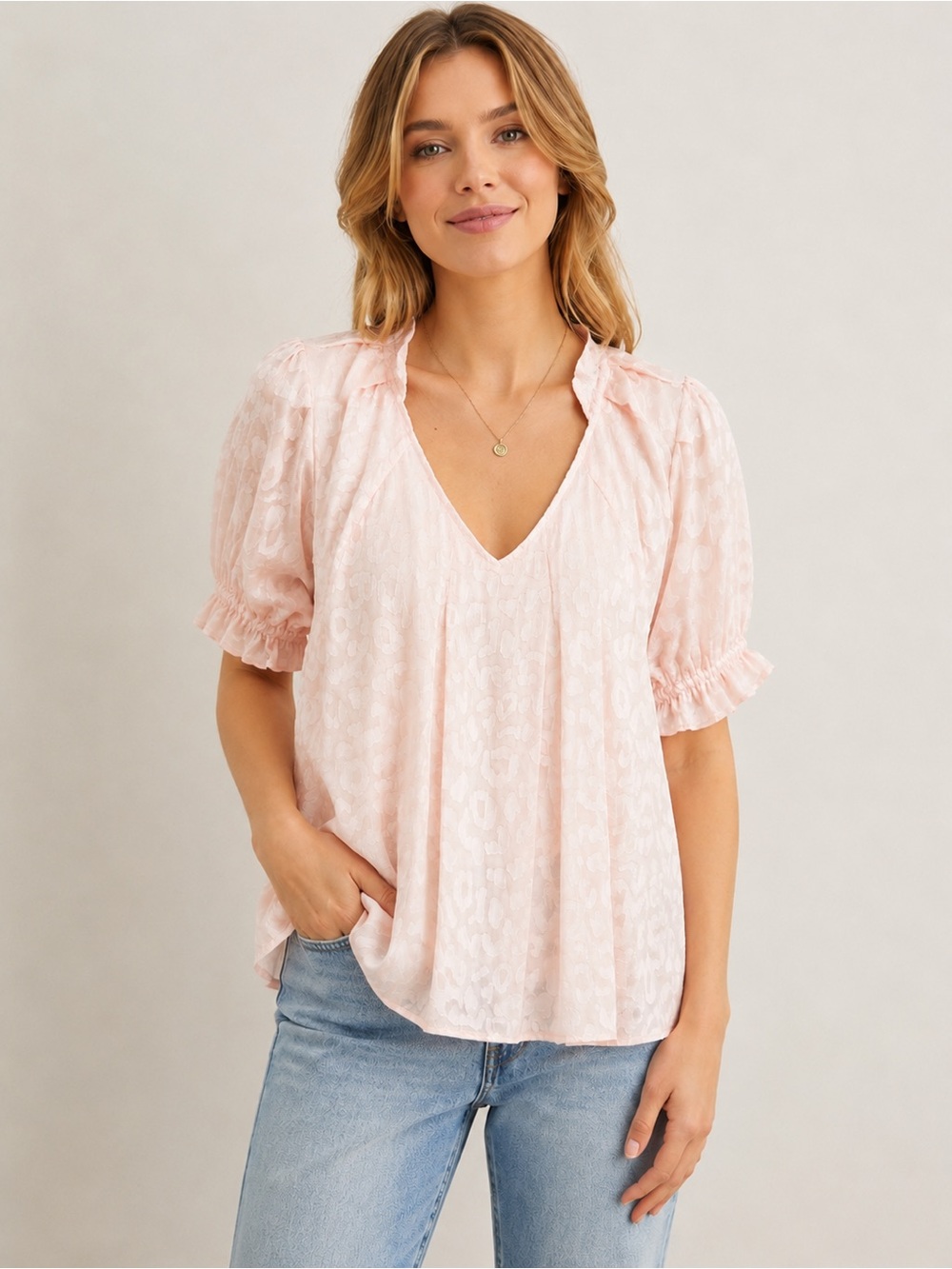 🌺 Umgee Blush Pink Textured Babydoll Blouse